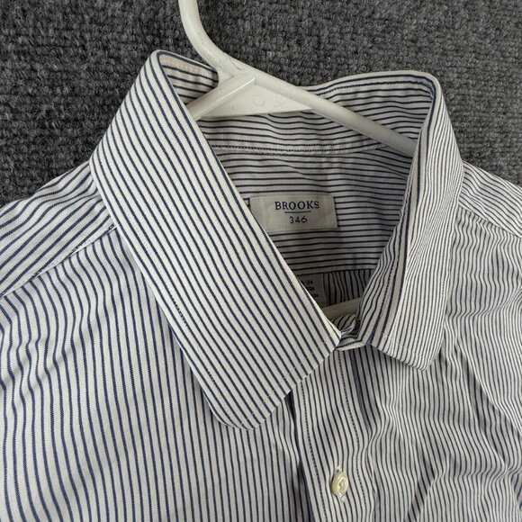 Brooks Brothers Non Iron Button Up Shirt Long Sleeve Men Striped Blue 16.5 34 - Picture 11 of 14
